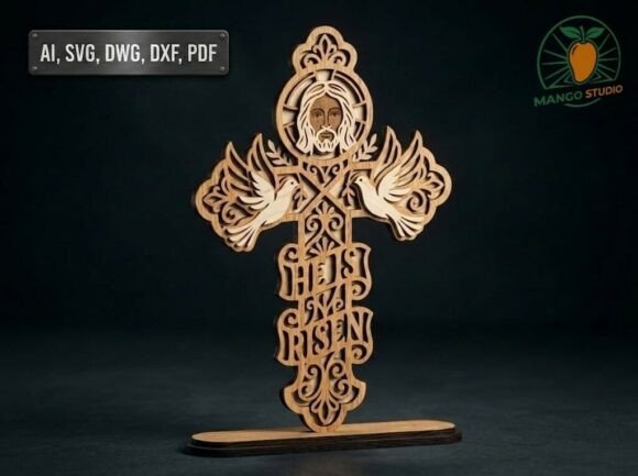 3D He is Risen Easter Cross 3mm Laser Cut Design