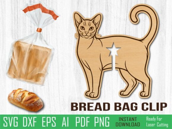 Abyssinian Cat Bread Clip: Fun Laser Cut Design