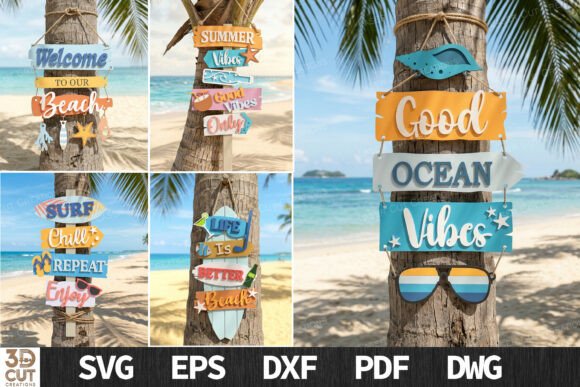Beach Signs SVG Bundle Laser Cut Designs