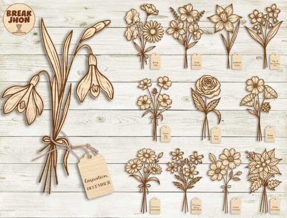 Birth Month Flower Laser Cut SVG Bundle