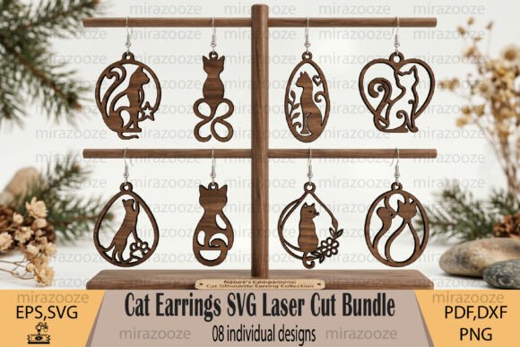 Create Playful Cat Earrings SVG Laser Cut Bundle Designs