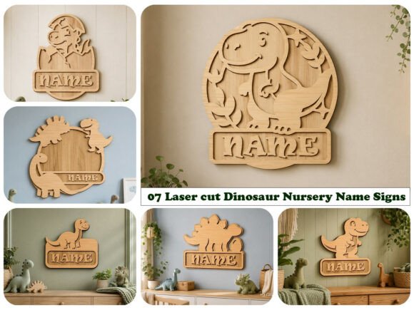 Cute Personalized Nursery Decor with Laser Cut Dinosaur Name Signs