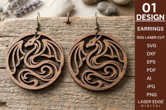 Dragon Earrings Laser Cut SVG: Precision Crafted Design