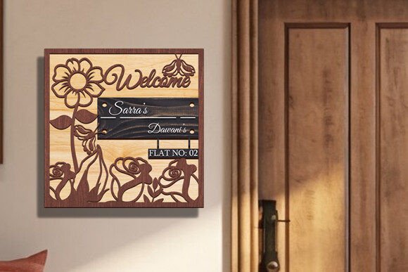 Elegant Laser Cut Door Name Plate Welcome Sign