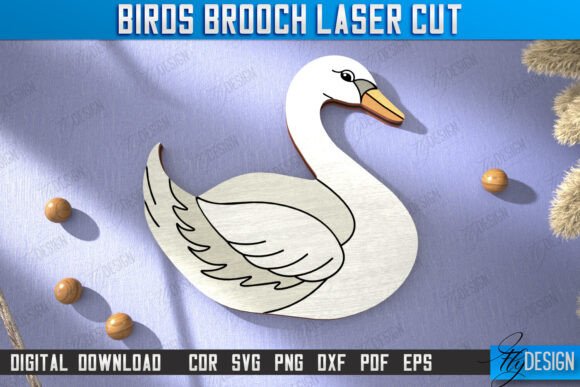 Elegant Swan Birds Brooch: A Versatile Jewelry & Craft Asset