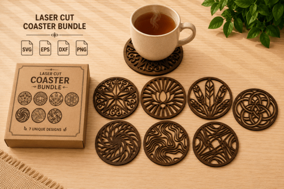 Geometric Coaster SVG Laser Cut Bundle: Modern Design Asset