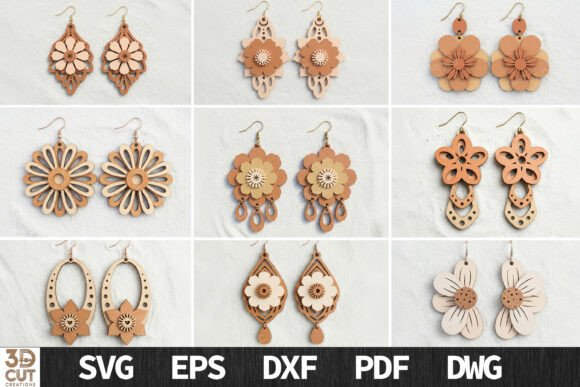 Layered Floral Earrings Bundle SVG