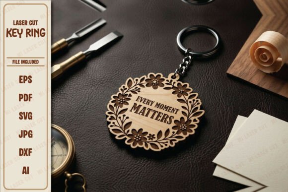 Premium Floral Keychain Design: Laser-Cut Vector Files