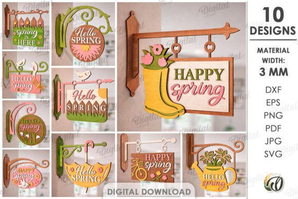 Spring Wall Hangers Bundle Laser Cut: 10 Digital Designs for Crafting