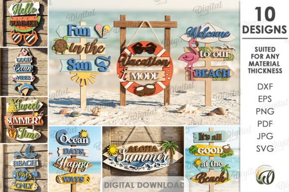 Summer Directional Signs Bundle Laser Cut