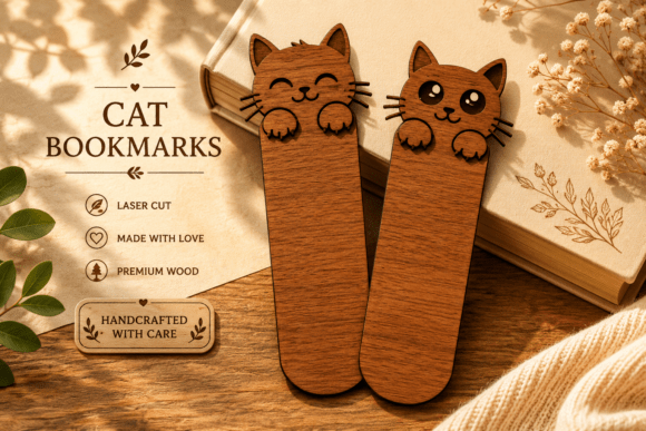 Wooden Cat Bookmark SVG, Laser Cut Files