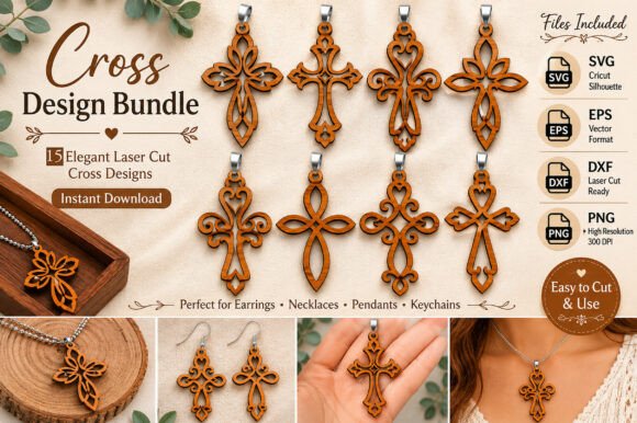 Wooden Cross Earring SVG: Laser Cut Design Files