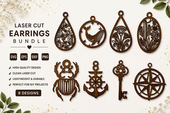 Wooden Earrings Laser Cut SVG Bundle for Crafting